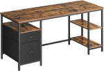 VASAGLE Arvutilaud, kontorilaud, 3 riiulit, 2 sahtlit, 160 x 60 x 76 cm, kontorisse, elutuppa, t&ouml;&ouml;stusstiilis, vintage pruun/must LWD105K01