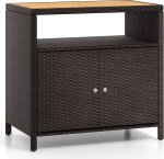 COSTWAY rotangist aiakapp, terrassikapp akaatsiapuidust t&ouml;&ouml;tasapinnaga, avatud kambriga ja topeltuksega, &otilde;uekapp aeda, terrassile, 90 x 53 x 86 cm (pruun)