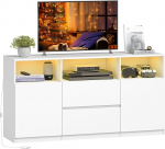 Hzuaneri TV kapp RGB LED valgustusega (25 v&auml;rvi), TV kapp kuni 65-tollise teleri jaoks, 2 sahtlit, 3 avatud kambrit, elutuppa, magamistuppa, valge TV17003XEU