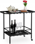 Relaxdays Serving Trolley, Flexible Wheels, Multi-Purpose Trolley, Outdoor, Trolley, Modern, Steel, H x W x D: 72 x 45 x 80.5 cm, Black