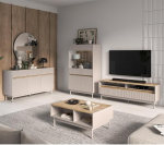 Lomadoxi elutoa komplekt, matt kasmiir, tamme soonega, 154 cm madallaud, k&uuml;ljepaneel, kohvilaud, k&otilde;rglaud, LED-valgustus, 4-osaline komplekt.