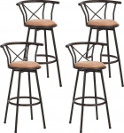 MEUBLE COSY 4 baaritoolist koosnev komplekt 75,5 cm k&otilde;rge p&ouml;&ouml;rlev tool jalatoe seljatoega ja mokkamattist istmega s&ouml;&ouml;gitoa k&ouml;&ouml;gi baarile t&ouml;&ouml;stuslikus stiilis pruunikas