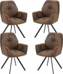 MEUBLE Hubane p&ouml;&ouml;rlev s&ouml;&ouml;gitooli komplekt, 4 tooli, k&ouml;&ouml;gitoolid, polsterdatud toolid, k&auml;etoega p&ouml;&ouml;rlevad toolid, mokkanahast metalljalad, istme laius 49 cm, s&ouml;&ouml;gituppa, elutuppa, t&ouml;&ouml;tuppa, pruunid toolid