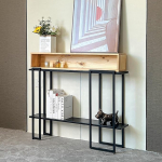 Holz Konsolentisch f&uuml;r den Eingangsbereich mit Metallrahmen, Moderner Schmaler Sofatisch f&uuml;r Hinter dem Sofa, Industrial Flurtisch aus Massivholz mit Stauraum(Brown,L80CM/31IN)