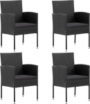 vidaXL Aiatoolid, 4 komplekt, aiatoolid koos padjadega terasraamiga, aiatool aeda, r&otilde;dule, terrassile, toolide komplekt aiam&ouml;&ouml;bel, must pol&uuml; rotangist