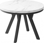 Disainer &Uuml;mmargune pikendatud valge marmorist s&ouml;&ouml;gilaud - Loft stiilis, t&ouml;&ouml;stuslik, ruumikitsas - Mustad jalad - 90 kuni 170 cm - 4-8 inimesele - Valmistatud ELis - Valge marmor - 170 cm