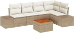 6-teiliges Garten-Sofa-Set mit Kissen Beige Poly Rattan Akazie Gartenlounge Model3356629