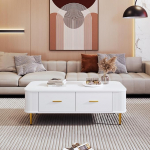 Sahtlitega kohvilaud, kumerad nurgad, kullatud k&uuml;lgedega elutoa laud, kuldsed k&auml;epidemed ja jalad, k&uuml;ljelaud