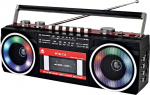 Retro 80ndate kassettrecorder Boombox Bluetoothiga, AM/FM/KW raadio, USB salvestus, k&otilde;rvaklapipesa, 16 W RMS stereoheli