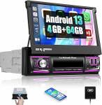 SIXWIN 4 + 64 GB 1 DIN Android 13 autoraadio koos Carplay Android Car Mirrorlinkiga, 7-tolline puuteekraaniga sisset&otilde;mmatav k&auml;sitsi WiFi GPS Bluetooth RDS / FM 32EQ USB TF