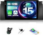 4+128G Android 13 autoraadio BMW E39/E53/M5/X5 1999-2005 juhtmevaba Carpaly & Android Car, 9-tolline Incell puuteekraan koos Mirror Link/EQ/GPS/WiFi/Bluetooth/RDS/SWC/AHD tagurduskaameraga + MIC