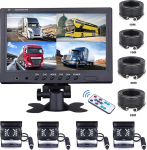 OiLiehu 9-tolline auto tagumise kaamera komplekt 4 jagatud monitoriga eesvaate vaates, 4 x juhtmega autokaamera 18 IR &ouml;&ouml;n&auml;gemisega 2 x 10 m ja 2 x 20 m kaablitega veoautodele, haagissuvilatele, haagistele, bussidele.