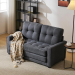 Vidacharmy 2-Seater Couch, Small Sofa, Modern Mini Sofa, Upholstered Sofa with Pockets on the Side, Linen Small Couch for Living Room, Bedroom, Office, Apartment, 151 x 86 x 75 cm (W x H x D), Dark