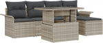 Rantry 6-teiliges Garten Sofa Set mit Kissen Hellegrau Poly Rattan, 2-Sitzer Garten Sofa mit Stauraum & Kissen Hellegrau Poly Rattan Gartenlounge Model3357005