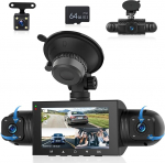 360 &deg; 4-kanaliline Dash Cam auto, 4 kaamera FHD 1080P ees ja taga vasakule paremale, 3-tolline 1080P Dash Camera autokaamera IR &ouml;ise n&auml;gemise / Loop video / 24H parkimisseade / sensor / parkimisabi koos 64GB kaardiga