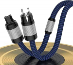 HiFi toitejuhe High-End 4N OFC toitejuhe C15 3-poolne pistik, mis on valmistatud s&uuml;sinikkiust k&otilde;rge kvaliteediga nailonist punutud voolikuga toitejuhe subwooferi, v&otilde;imendi, DAC / DVD HiFi seadmete jaoks (1,5 m / 5 ft)
