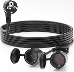 3M Outdoor pikenduskaabel 2 Schuko pistikupesaga, pikenduskaabel v&auml;ljas IP44, topelt pikendus v&auml;litingimustes maanduskontaktiga 2-kohaline pistikupesa, 16 A/250 V, must