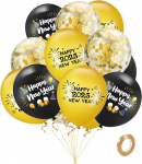 15tk Silvester Dekorationen 2025 Luftballons Gold Schwarz Happy New Year 2025 Luftballons Latex Ballons Happy New Year Konfetti Ballons 2025 Silvester Party Dekoration Supplies