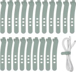 hankekaart Silikon-Kabelbinder, 3 L&ouml;cher, wiederverwendbar, Gummikordel mit Verschlussschnalle, Mehrzweck-Kabelriemen f&uuml;r Zuhause, B&uuml;ro, Reisen, Cyangrau, 20 St&uuml;ck