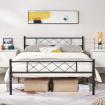 Yaheetech Modern Metal Bed 140 x 200 cm Bed Frame with Slatted Frame, Double Bed/Single Bed, Bed Frame with Headboard, Guest Bed, Youth Bed for Bedroom, Guest Room, Black