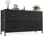 NEWBULIG Dressers for 5 Dressers Closet Organizer and Storage, TV Stand for Bedroom Furniture with Shelves, Easy Pull Fabric Bins, 5 Drawers, Black