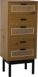 DRW Sinfonier with 5 Drawers Made of MDF, Willow and Metal in Natural and Black, 40 x 30 x 93 cm, Multicoloured, Standard