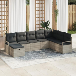 Rantry 8-teiliges Garten-Sofa-Set mit Kissen in Hellgrau aus Poly-Rattan Gartenlounge Model3359231