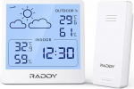 Raddy WF-50 juhtmevaba ilmajaam sise- ja v&auml;litingimustes, patarei abil t&ouml;&ouml;tav temperatuuri ja &otilde;huniiskuse m&otilde;&otilde;tja 5,0-tollise TN-ekraaniga, ilmaprognoos, juhtmeta kaugandur (valge)