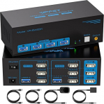 USB 3.0 HDMI KVM l&uuml;liti 2 PC 3 monitori 8K60Hz KVM l&uuml;litid kahele arvutile, mis jagavad 1 komplekti hiirt, klaviatuuri, U-ketta printerit, sisaldab 2 USB 3.0 kaablit ja lauaarvuti kontrollerit