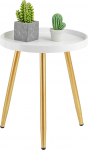 Round Wooden Side Table with Metal Tripod Bedside Coffee Table Side Table for Living Room Bedroom Office Small Spaces 18"H x 15"D (White and Gold)