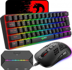 60% juhtmega kompaktne m&auml;nguklaviatuur, 61 klahvi, 11 RGB t&auml;isnuppu, Anti-Ghosting + kerge m&auml;nguhiir, 2400 DPI Honeycomb optiline hiire adapter PS4/Xbox Gamerile, must