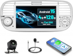 [4G + 128G] Inefala Android 15 autoraadio Fiat 500 2007-2015 koos traadita Carplay Androidiga, 9-tolline puuteekraaniga raadio koos GPS WiFi RDS/FM Bluetooth EQ SWC tagurduskaamera mikrofoniga