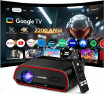 Nutikas 4K p&auml;evavalgusprojektor, 2200 ANSI, WiFi 6, HDMI 2.1, NFC Cast, Bluetooth 5.4, Dolby Digital HDR LED videoprojektor v&auml;lisfilmide, kodukino, m&auml;ngude, &auml;rifilmide jaoks.