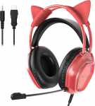 Wantak Cat Ear k&otilde;rvaklapid mikrofoniga - kaabel (3,5 mm / USB) - m&auml;ngukomplektid PC/PS5/Xbox jaoks - m&uuml;rasummutus, HiFi heli, 20-20,000Hz - kerge ja mugav naistele/t&uuml;drukutele (punane)
