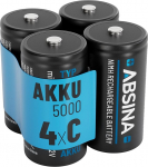 ABSINA 4 x LR 14 patareid C Baby laetav 5000 madala enesepuhastusega - aku C patareid LR14 NiMH minimaalselt 4500 mAh & 1,2 V - LR14 aku C