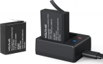 WOLFANG topeltlaadija koos 2 x 1350 mAh akudega, USB-C laadimisjaam GA100, GA120, GA200, GA300, SF230, EK7000 actionkaamerate jaoks