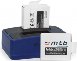 2 akut + Dual USB laadija Rollei Actioncam 220, 300, 300 Plus, 310, 330, 333, 350, 415, 416, 422 (Micro USB kaabel)