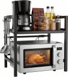 Ribelli laiendatav mikrolaineahju riiul, 2 korrust, k&ouml;&ouml;giriiul, seisev teras, mikrolaineahju riiul 3 konksuga, mikrolaineahju statiiv t&ouml;&ouml;pinnale, hoiuriiul, pagaririiul, must