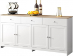 Azkoeesy 160 cm Sideboard Buffet Chest of Drawers with 3 Drawers and Doors, for Dining Room and Living Room, White and Wood Effect
