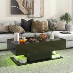 COSTWAY LED-valgustusega kohvilaud, k&otilde;rgl&auml;ikega, 20 v&auml;rvi, heledus reguleeritav, elutoa laud 2 sahtliga, kohvilaud elutuppa, koos puldiga, 110 x 60 x 40 cm (must)