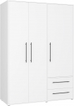 FORTE Jupiter 140 150 Valge p&ouml;&ouml;rduksega garderoobikapp 3 ust, 2 sahtlit ja riiulid, valge, 145 cm lai x 59 cm s&uuml;gav x 200 cm k&otilde;rge