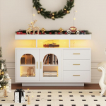 SUKY LED Sideboard Buffet kapp 120 x 40 x 80 cm, 120 cm suur kohvibaarikapp, sahtlikapp, k&uuml;ljepaneel, elutuba, k&otilde;rgl&auml;ikega k&ouml;&ouml;gikapp 16 v&auml;rvilise valgustiga s&ouml;&ouml;gitoas.