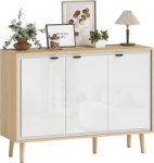 HOMCOM K&otilde;rgl&auml;ikega buffet hoium&ouml;&ouml;bel 3 uksega, reguleeritavad riiulid, puidust jalad, kaasaegne stiil, buffet s&ouml;&ouml;gituba, k&ouml;&ouml;k ja elutuba, 107 x 35 x 77 cm, valge ja tammepuust.