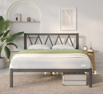 Novilla Bettgestell 140 x 190 cm, Bettrahmen mit Lattenrost, Bettgestelle mit Kopfteil-Design, Doppelbettgestell, Stauraum unter dem Bett, Schwarz