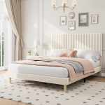 Vollbettrahmen mit verstellbarem Kopfteil, samtgepolsterter Plattform-Doppelbettrahmen, starke Holzlatten, kein Boxspringbett erforderlich, einfache Montage, 183 x 130 x 102 cm, Beige