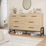 Freistehende Kommode mit 7 Schubladen, Massivholz Aufbewahrungsschrank 132 x 40 x 82cm f&uuml;r Schlafzimmer, Wohnzimmer & Flur, Stabil & Vielseitig, Einfache Montage, Nat&uuml;rliche Eichenoptik