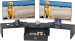 Monitor Riser Desk, Monitor Stand koos sahtliga Screen Riser 2 Monitori Monitor Stand Wood Monitor Riser TV PC Monitor Stand (Must, 99 x 23.6 x 15.5 cm)