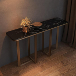 Schmaler Konsolentisch mit Edelstahlf&uuml;&szlig;en, Konsolentisch Flur mit Abgerundeten Ecken, Console Table f&uuml;r Flur, Schlafzimmer, Wohnzimmer, Eingang(Black,120cm/47.2in)