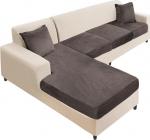 NAISI Sectional Diivan Cover Velvet Eraldi diivanipadjad L kuju pehme Stretch diivanikatted koos 2 padjakattega vasakule/paremale Chaise Longue'le (3 istekohta + 1 Chaise, pruun), 4 Pack