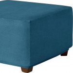 Quadratisch Samt Ottoman-Bez&uuml;ge 60x60 40x40 50x50 45x45 55x55 35x35 80x80, Stretch-Fu&szlig;Hocker-Bezug Hockerbezug, Schutz f&uuml;r Fu&szlig;st&uuml;tze, Bequemer Samt mit Elastischer Unterseite(Peacock Blue,34in/85cm)